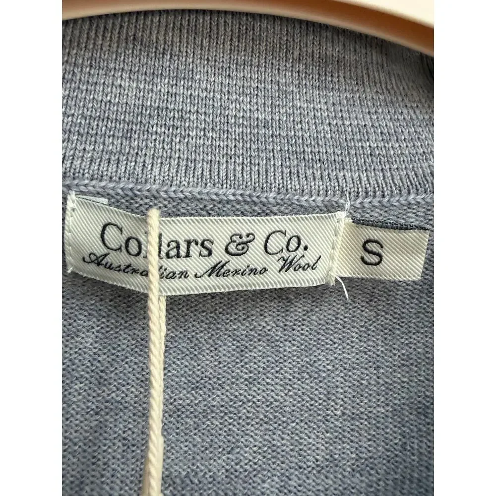 Collars & Co Merino Wool Polo Sweater Men’s S Gray Long Sleeve NWT $118